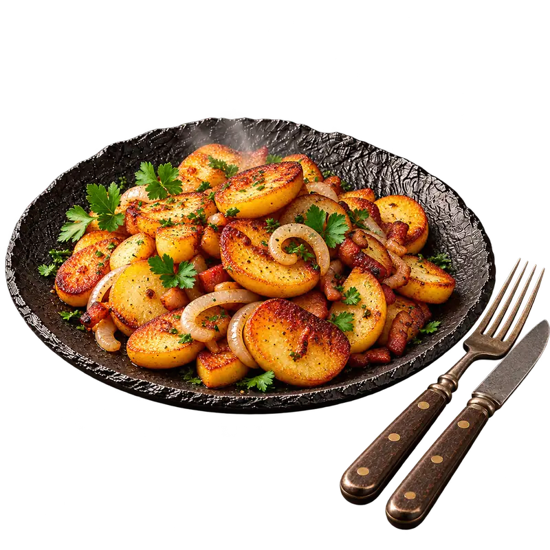 Bratkartoffeln mit Zwiebeln und Petersilie